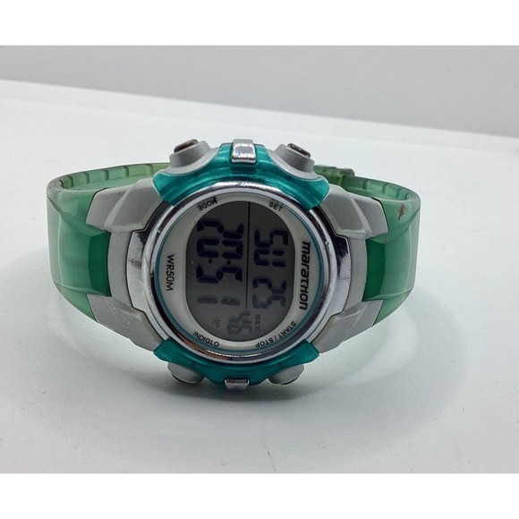 Marathon Woman Digital Day Date Alarm Timer Indiglo Green Band Watch - Picture 2 of 6